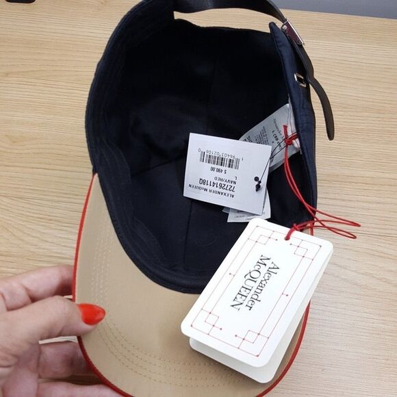 ALEXANDER MCQUEEN Baseball Cap Hat Large Navy Red Panel Stacked Logo $490 - Picture 5 of 7
